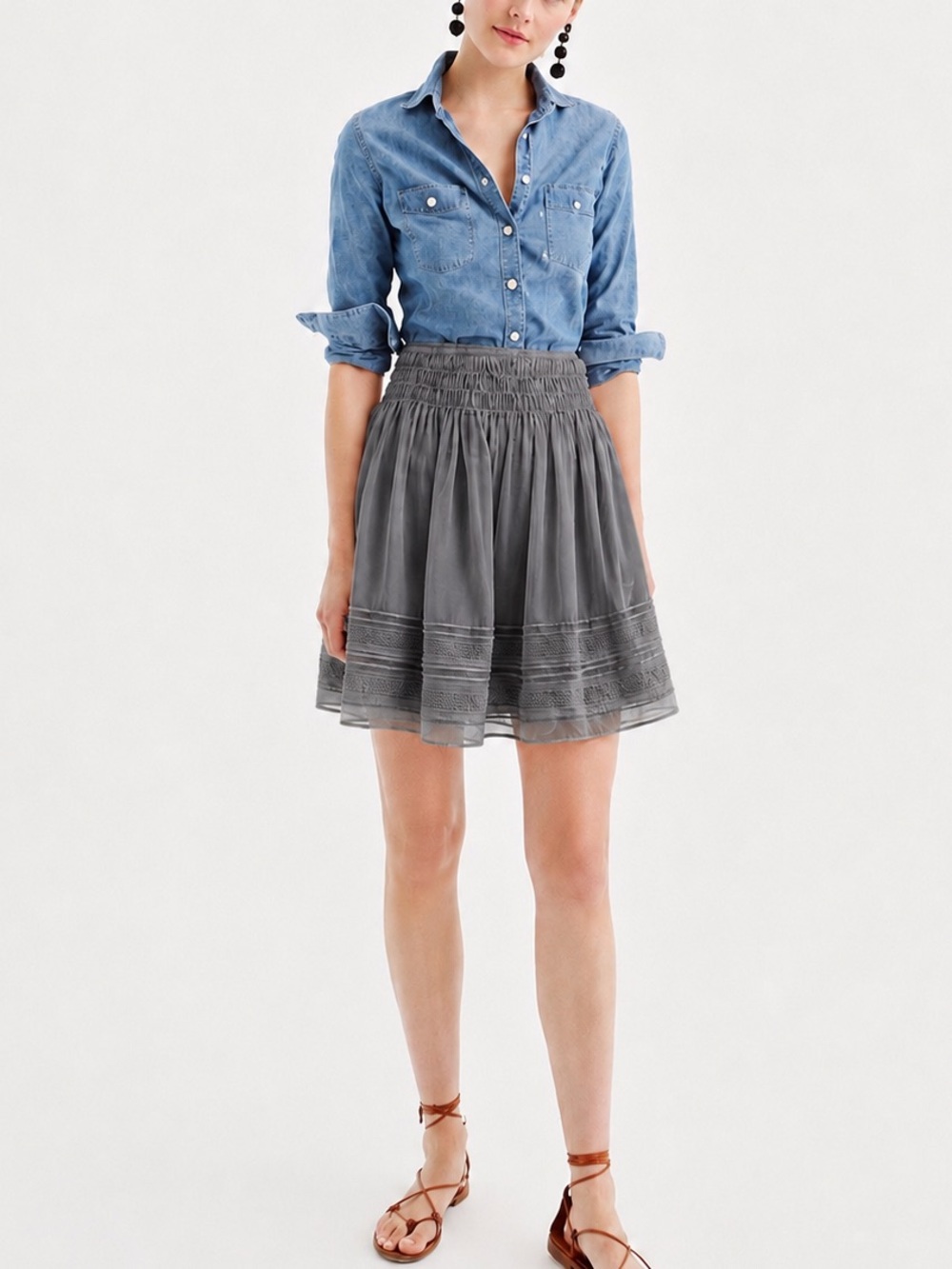 Smocked Waist Gray Mini Skirt (0106-M)